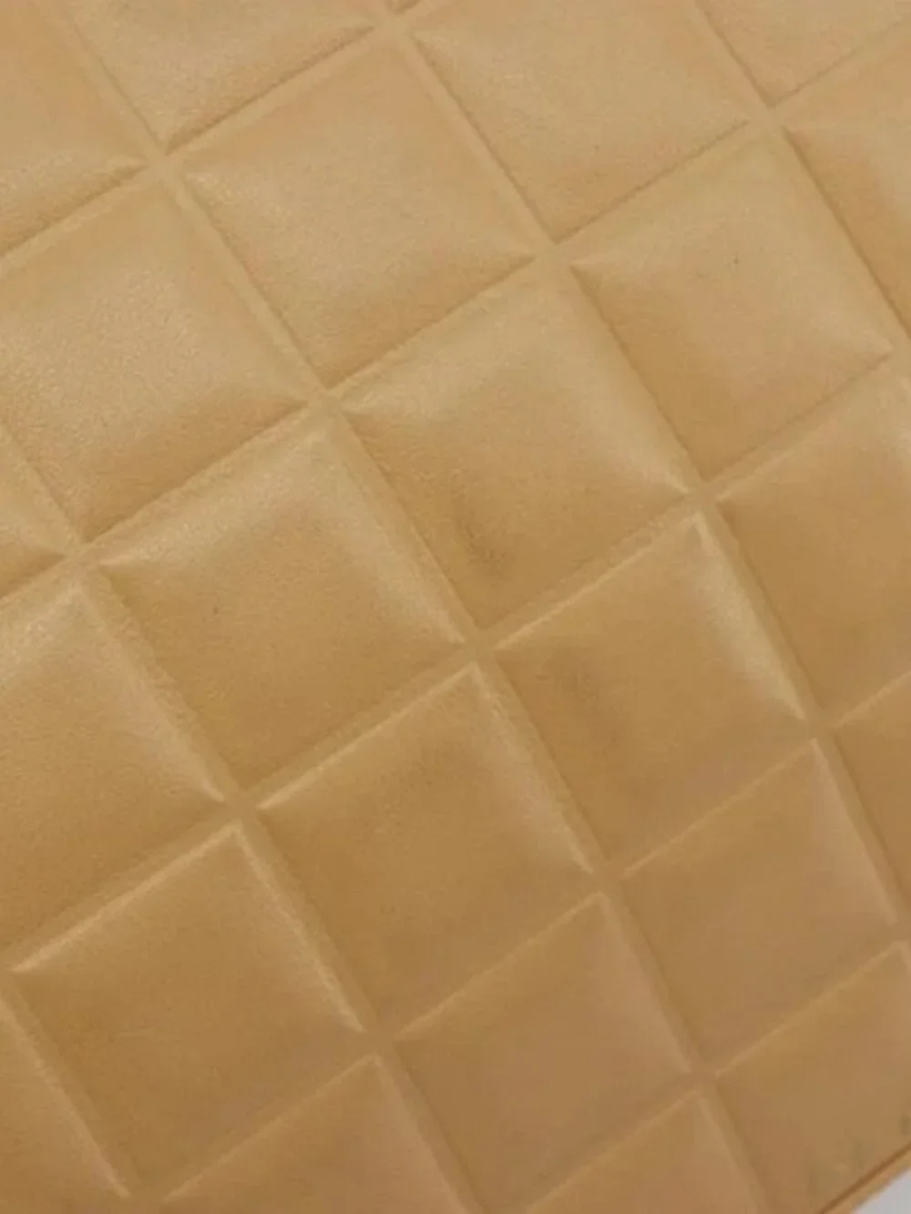 CHANEL Choco Bar Tote Bag Lamb Skin Beige Gold CC Auth BA13309